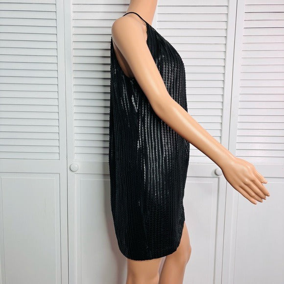 JAY GODFREY Black Faux Leather Scale Pattern Dress Size 4