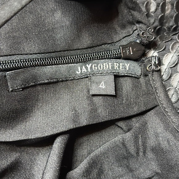 JAY GODFREY Black Faux Leather Scale Pattern Dress Size 4