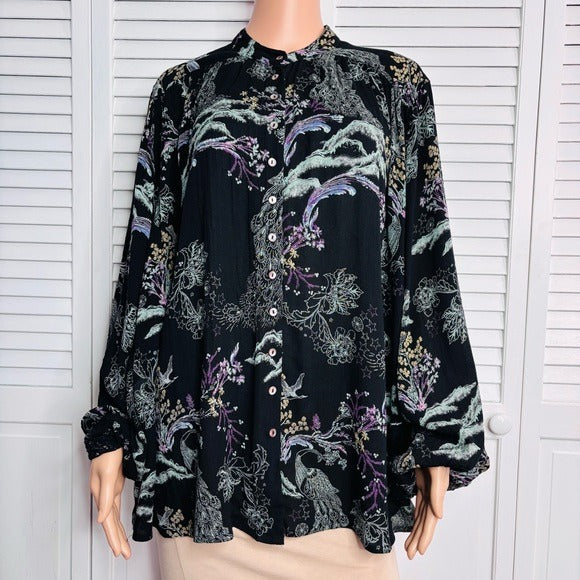 FREE PEOPLE Metallic Bloom Button Down Top Size XS