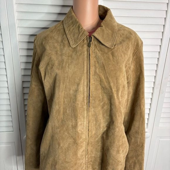 RELATIVITY Beige Lined Suede Vintage Leather Jacket Size Large
