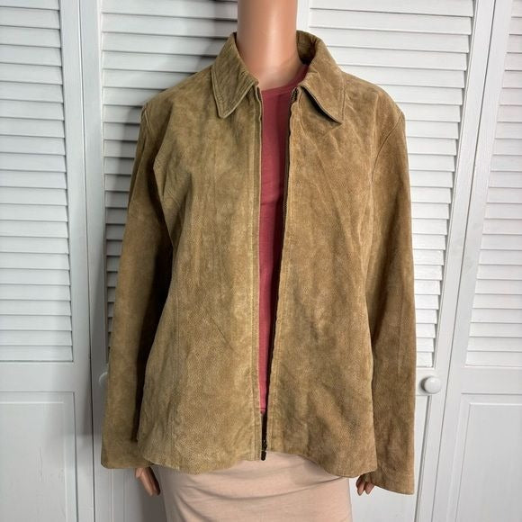 RELATIVITY Beige Lined Suede Vintage Leather Jacket Size Large