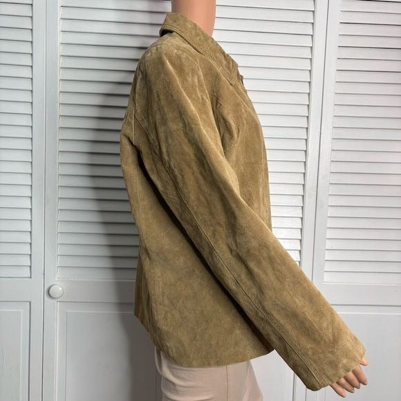 RELATIVITY Beige Lined Suede Vintage Leather Jacket Size Large