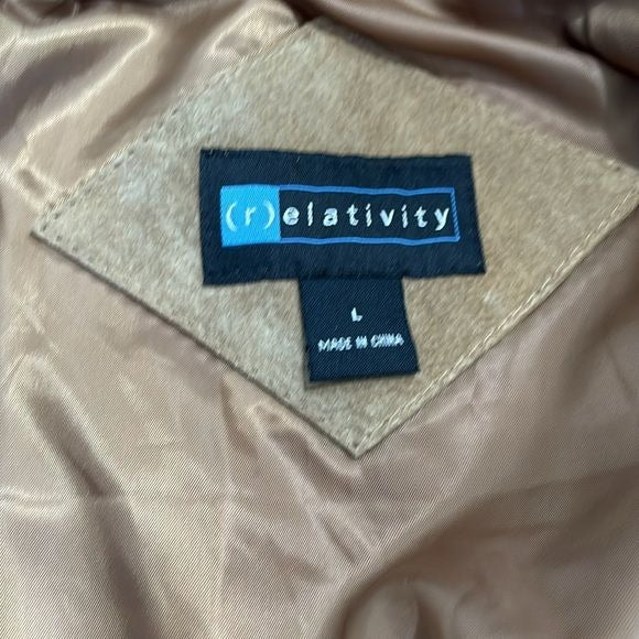 RELATIVITY Beige Lined Suede Vintage Leather Jacket Size Large