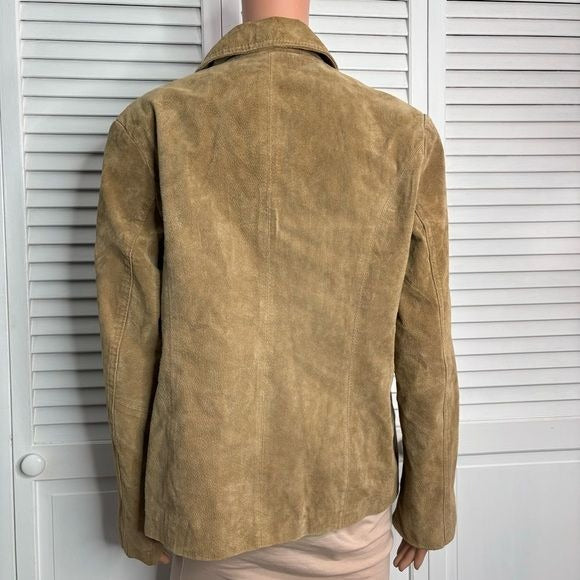 RELATIVITY Beige Lined Suede Vintage Leather Jacket Size Large
