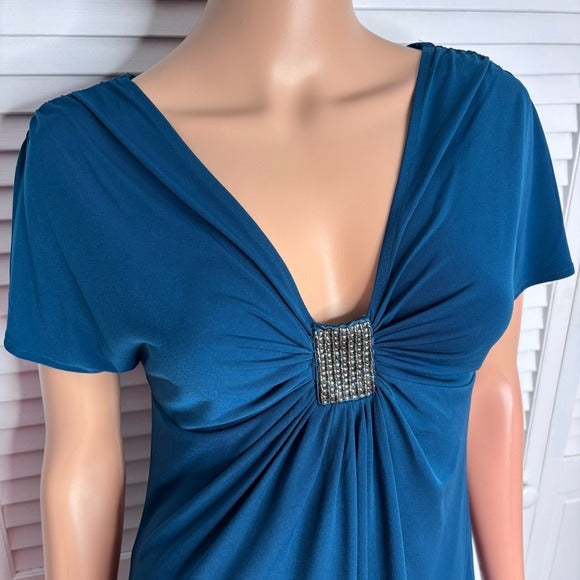 NEW EXPRESS Dark Teal V-Neck Short Sleeve Blouse Size Medium