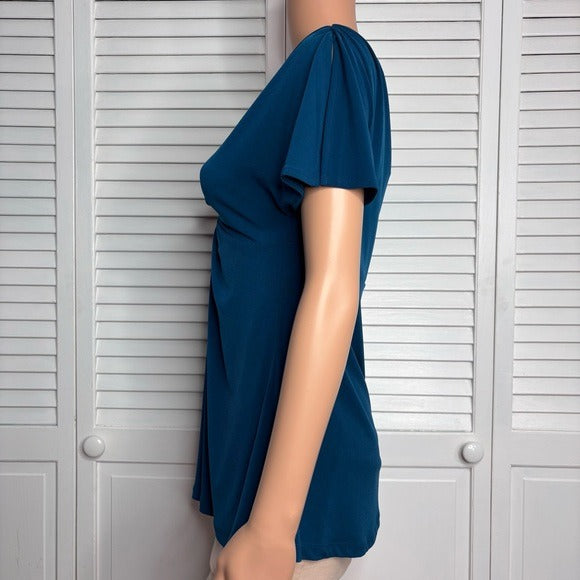 NEW EXPRESS Dark Teal V-Neck Short Sleeve Blouse Size Medium