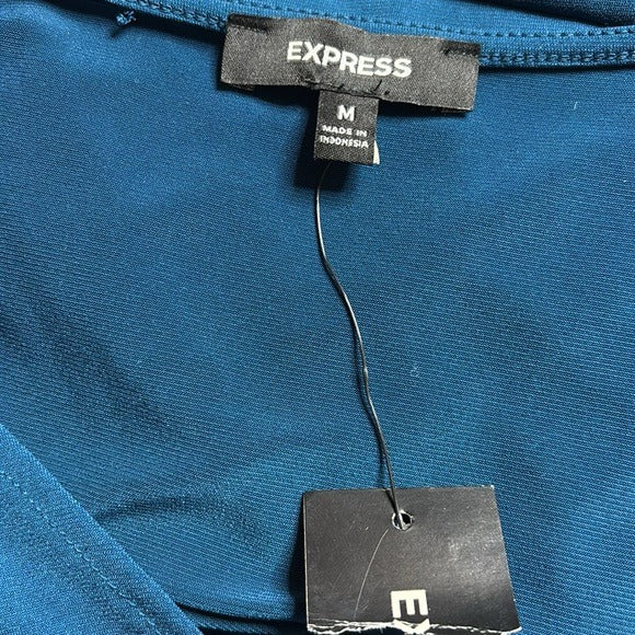 NEW EXPRESS Dark Teal V-Neck Short Sleeve Blouse Size Medium