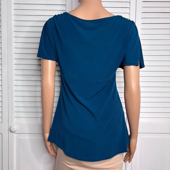NEW EXPRESS Dark Teal V-Neck Short Sleeve Blouse Size Medium
