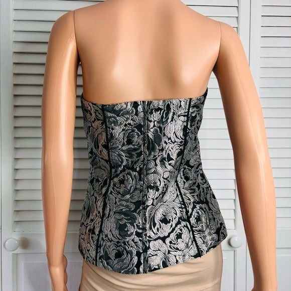 WHITE HOUSE BLACK MARKET Metallic Floral Embroidered Bustier Top Size 6