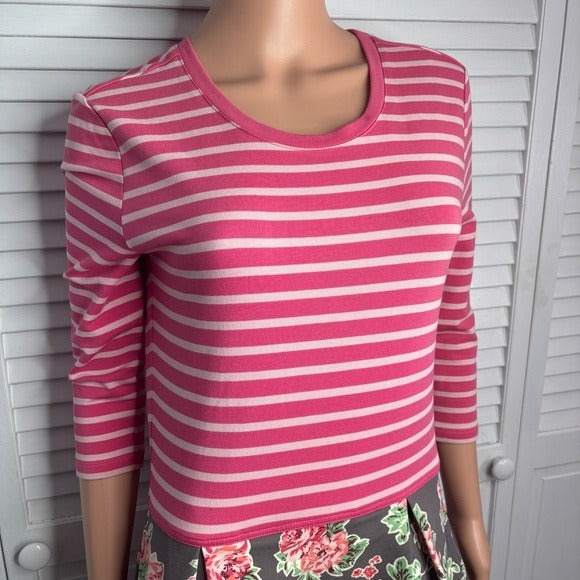 MATILDA Jane Vault Dress Pink Striped Floral Skirt Dress Size Medium