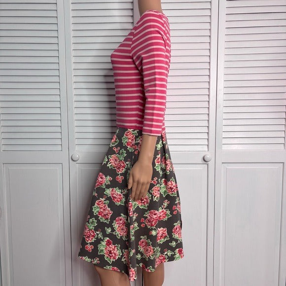 MATILDA Jane Vault Dress Pink Striped Floral Skirt Dress Size Medium