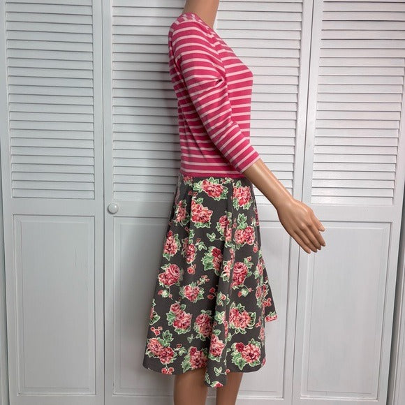 MATILDA Jane Vault Dress Pink Striped Floral Skirt Dress Size Medium