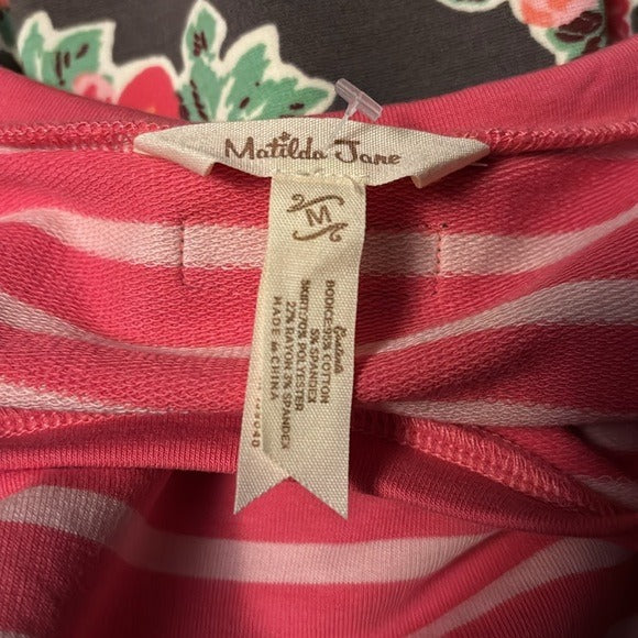 MATILDA Jane Vault Dress Pink Striped Floral Skirt Dress Size Medium