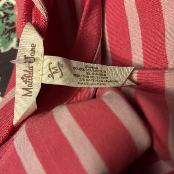 MATILDA Jane Vault Dress Pink Striped Floral Skirt Dress Size Medium