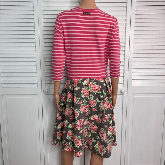 MATILDA Jane Vault Dress Pink Striped Floral Skirt Dress Size Medium
