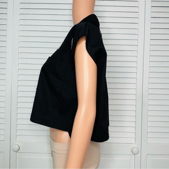 BLUE B. COLLECTION Black Star Embroidered Cap Sleeve Blouse Size Small