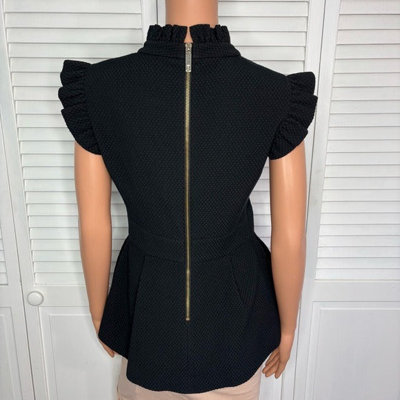 TED BAKER London Black Quilted Peplum Top Size 4