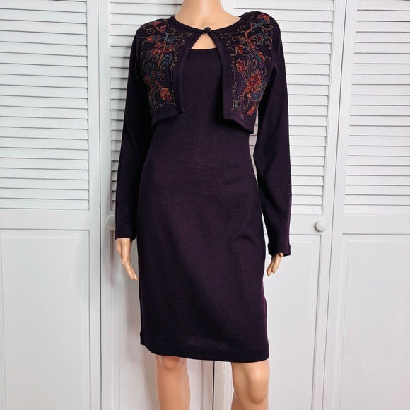 CL Carole Little Embroidered Long Sleeve Knit Dress Size Small
