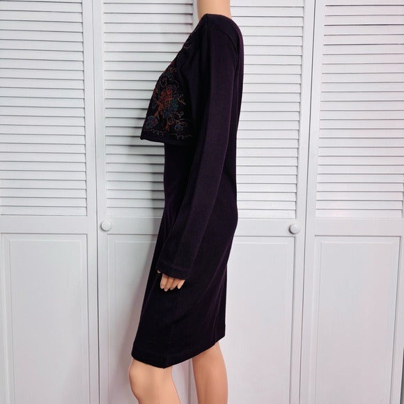 CL Carole Little Embroidered Long Sleeve Knit Dress Size Small