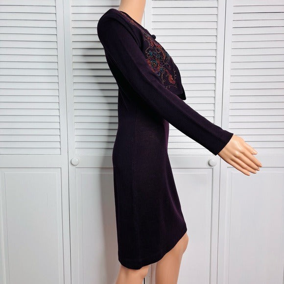 CL Carole Little Embroidered Long Sleeve Knit Dress Size Small