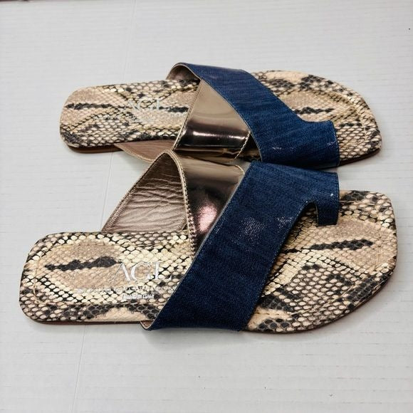 ATTILO GIUSITI LEOMBRUNI AGL Multicolor Patent Leather Asymmetrical Toe Loop Slide Sandals Size 8