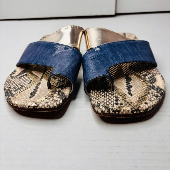 ATTILO GIUSITI LEOMBRUNI AGL Multicolor Patent Leather Asymmetrical Toe Loop Slide Sandals Size 8