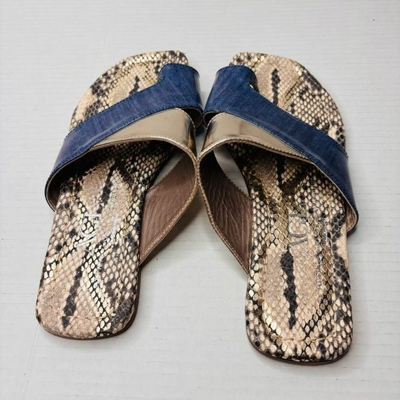ATTILO GIUSITI LEOMBRUNI AGL Multicolor Patent Leather Asymmetrical Toe Loop Slide Sandals Size 8