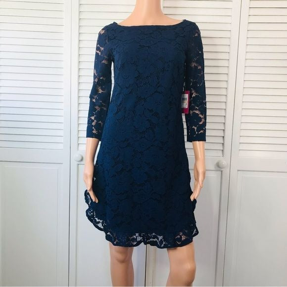 *New* VINCE CAMUTO Navy Ruffled Lace Dress Size 2