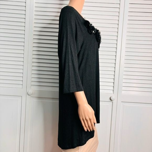 *NEW* KAREN KANE Taming Topaz Gray Ruffle Trim Top Size 1X