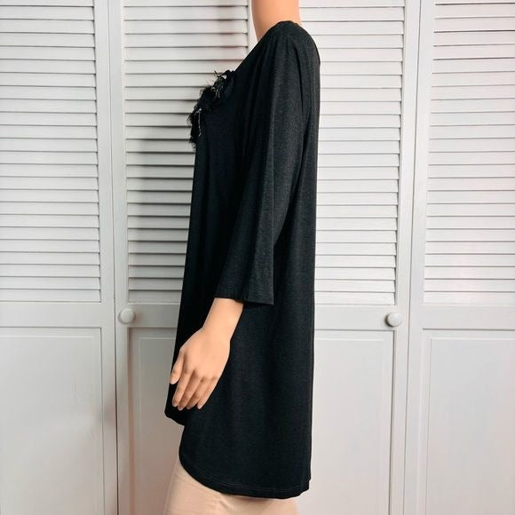 *NEW* KAREN KANE Taming Topaz Gray Ruffle Trim Top Size 1X