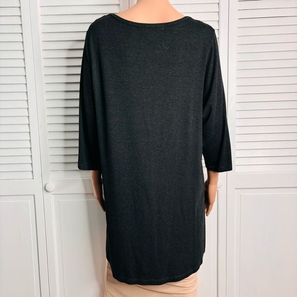*NEW* KAREN KANE Taming Topaz Gray Ruffle Trim Top Size 1X