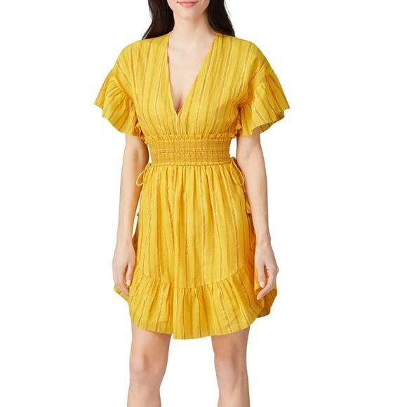 SAYLOR Adrianne Ruffle-Sleeve Yarn Dye Stripe Mini Dress Size S