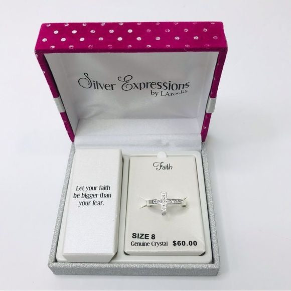 *NEW* SILVER EXPRESSIONS Silver Faith Crystal Ring