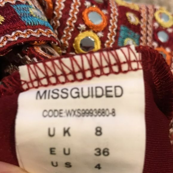 MISGUIDED Skirt Maroon Beaded Embroidered Mini Skirt Size 4 *NEW*