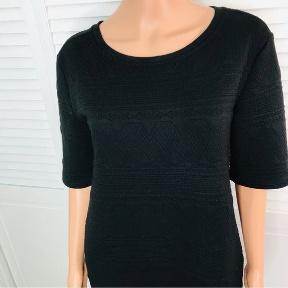 MICHAEL STARS Black Textured Fabric Short Sleeve Sweater Dress Size M