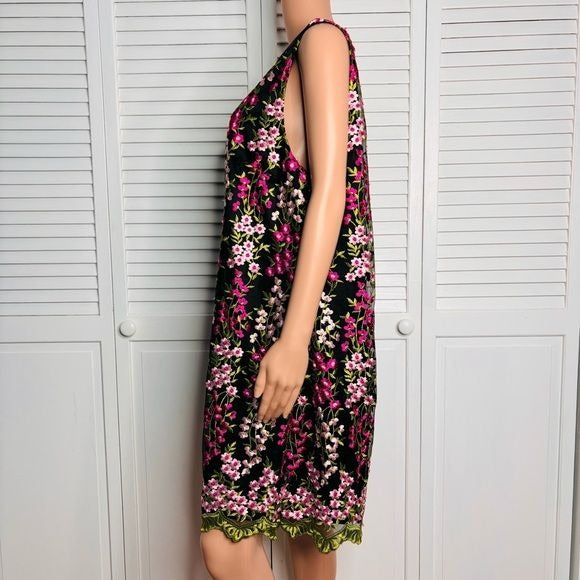 TAHARI ASL Embroidered Floral Shift Dress Size 16