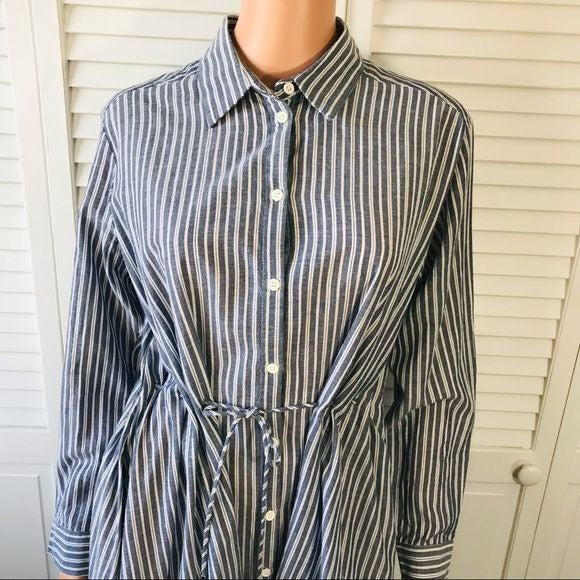 FRENCH CONNECTION Blue White Striped Button Down Shirt Dress Size 0