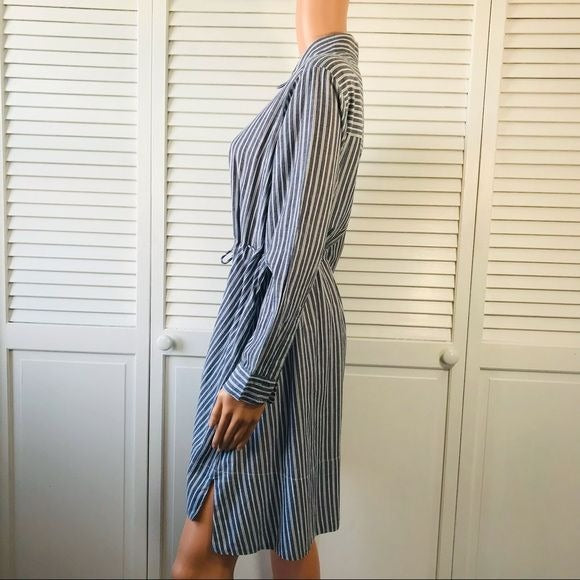 FRENCH CONNECTION Blue White Striped Button Down Shirt Dress Size 0