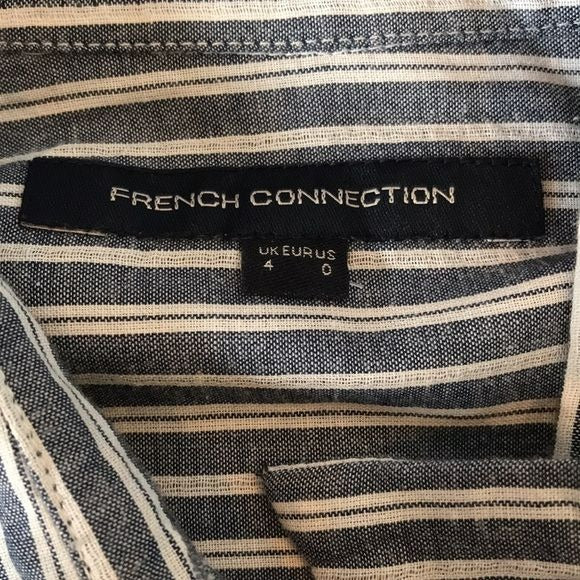 FRENCH CONNECTION Blue White Striped Button Down Shirt Dress Size 0