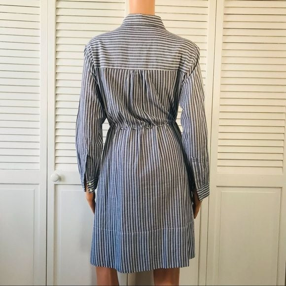 FRENCH CONNECTION Blue White Striped Button Down Shirt Dress Size 0