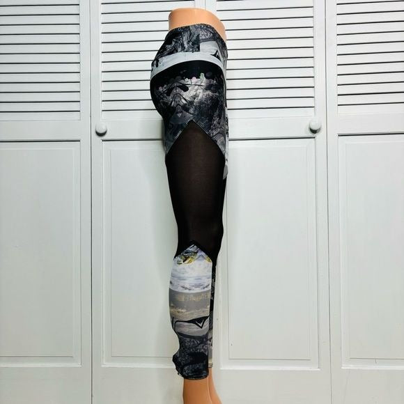 ONZIE Abstract Print Mesh Detail Leggings Size S