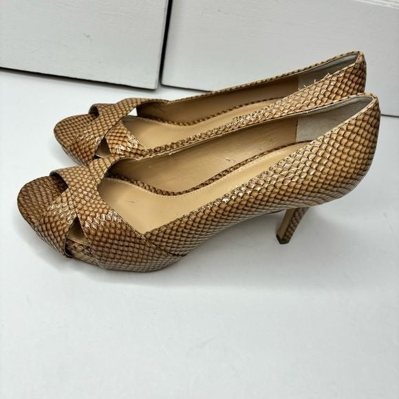 ARTURO CHIANG Alexis Snakeskin Leather Peep Toe Pumps