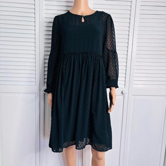*New* MATILDA JANE Charlie Swiss Dot Black Overlay Sheer Dress Size Medium