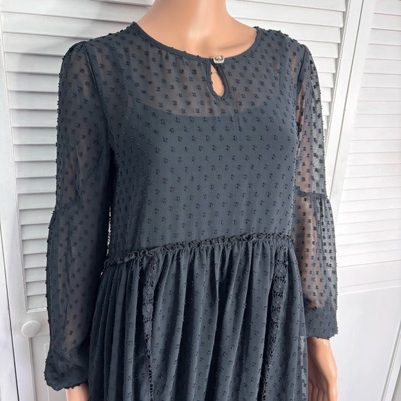*New* MATILDA JANE Charlie Swiss Dot Black Overlay Sheer Dress Size Medium