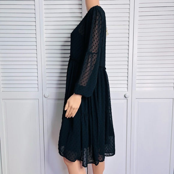 *New* MATILDA JANE Charlie Swiss Dot Black Overlay Sheer Dress Size Medium