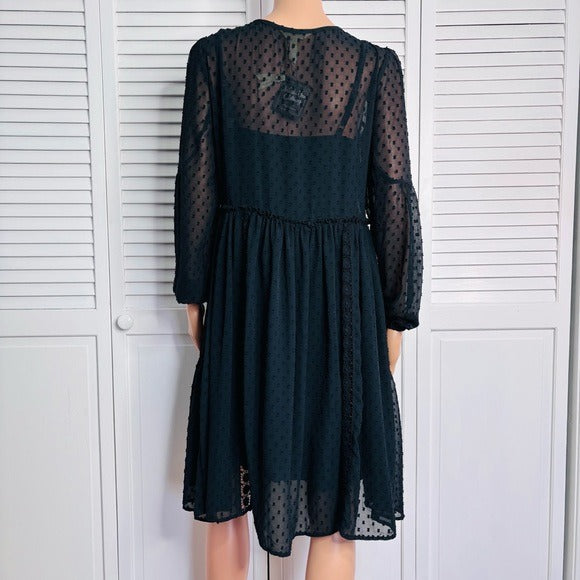 *New* MATILDA JANE Charlie Swiss Dot Black Overlay Sheer Dress Size Medium