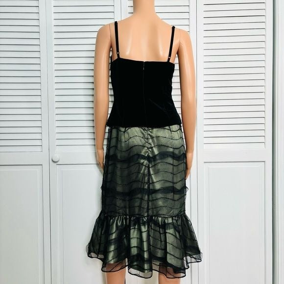 PAPELL BOUTIQUE Evening Black Green Velour Corset Dress Size 8