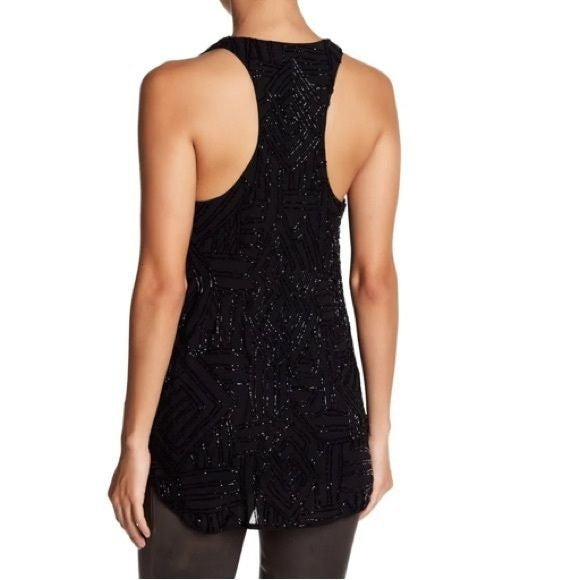 ALICE + OLIVIA Mae Cowl Neck Black Beaded Tunic Size S *NEW*