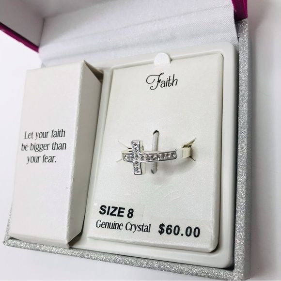 *NEW* SILVER EXPRESSIONS Silver Faith Crystal Ring