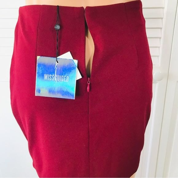 MISGUIDED Skirt Maroon Beaded Embroidered Mini Skirt Size 4 *NEW*